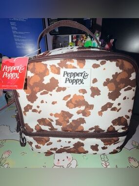🐮NWT Pepper & Poppy Brown and White Cow Print Insulated Lunch Tote